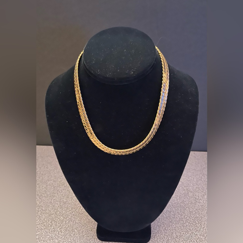 Monet Elegant Gold Toned Flat Herringbone Necklace 16”
